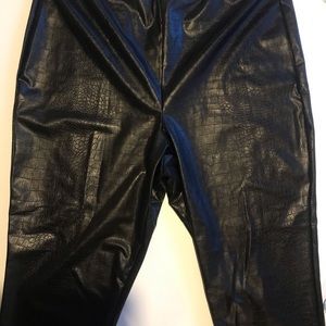 NWT Express High waisted black faux leather, crocodile embossed leggings/pants
